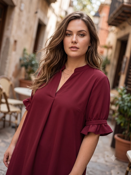 Famulily Dresses & Skirts - Famulily Split V Neck Ruffle Sleeve Shift Dress Romantic Poetcore Corporate Chic